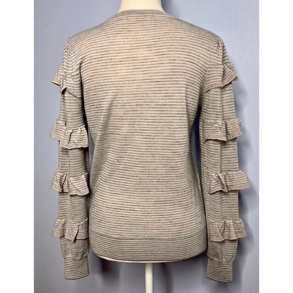 Rebecca Taylor Striped Ruffle Crew Neck Sweater Blue Pink Long Sleeve Size M - Picture 3 of 11